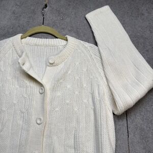 Vintage Cream Cable Knit Cardigan Hand Knit‎ Button Front Women's Sweater